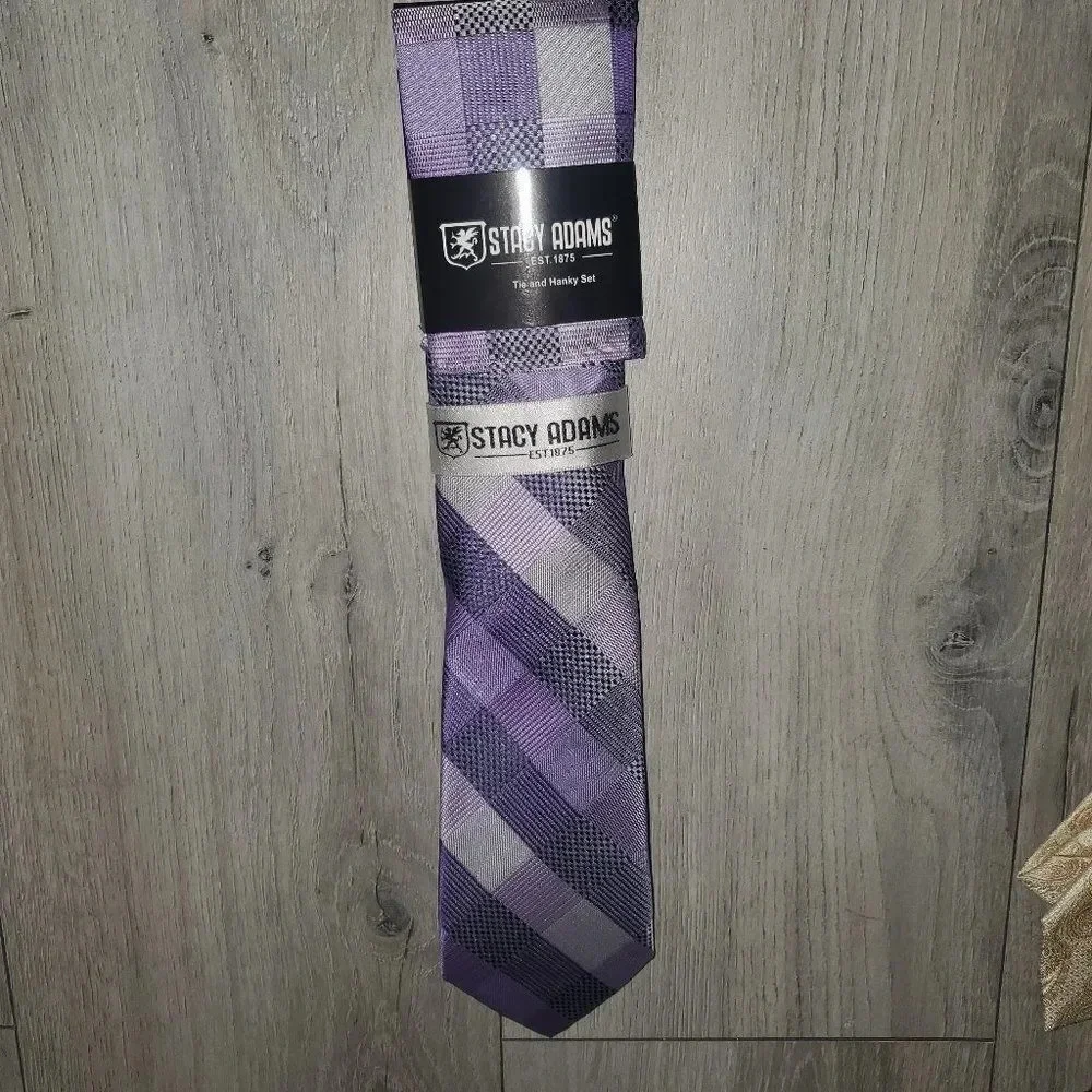 Stacy Adams Men's purple & Black plaid Tie & Hank Set Size OS